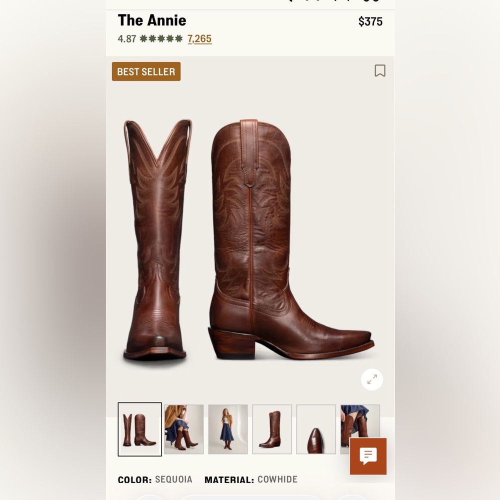Tecovas “Annie” Brown Cowboy Boots with Stitch Detailing - Picture 10 of 10